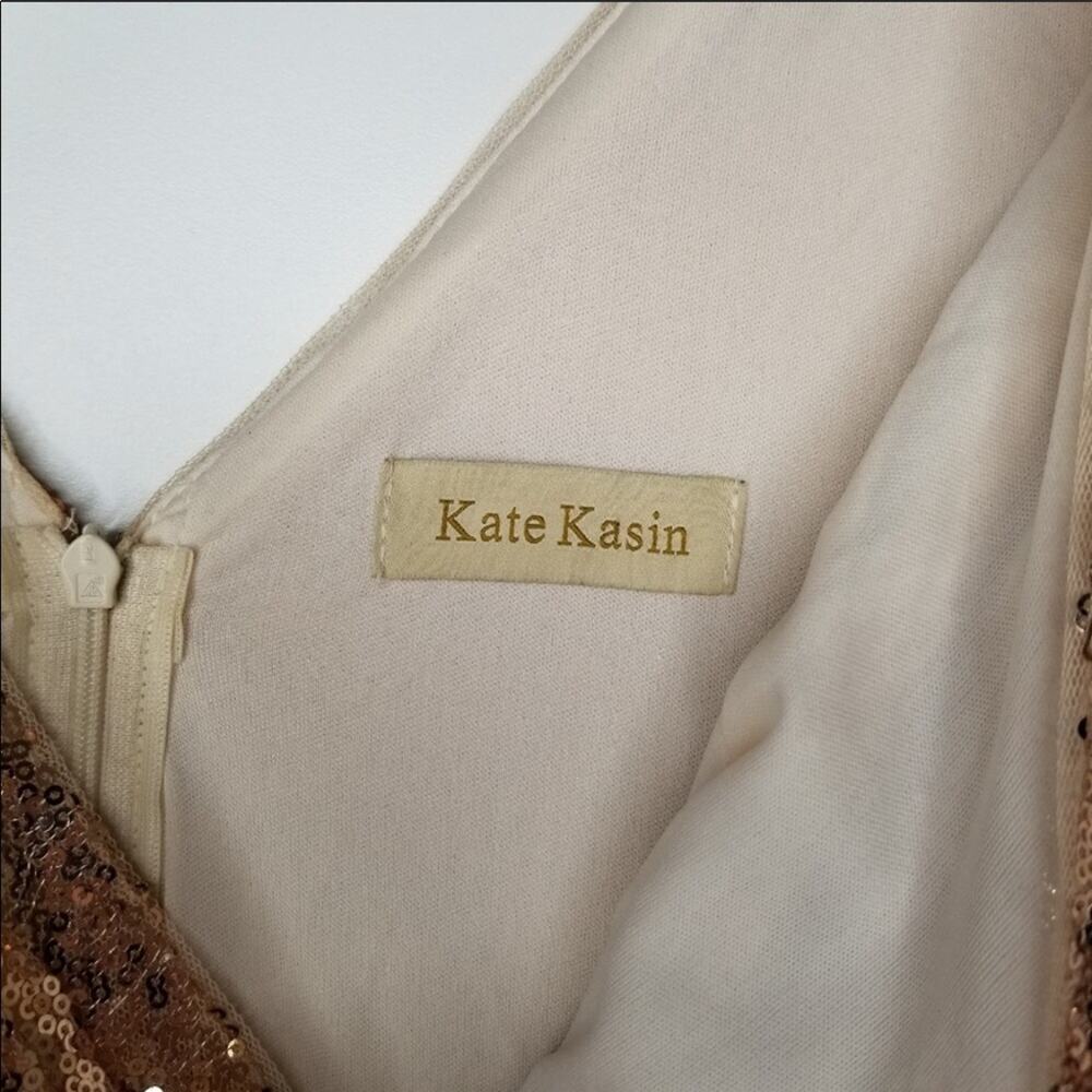 NEW KATE KASIN Pink Rose Gold Champagne VNeck Sequin Sparkle Maxi Gown Dress 10 - Picture 7 of 10